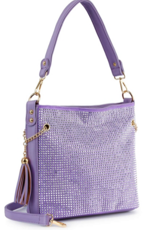 Sparkling Rhinestone Hobo Handbag in Lavendar