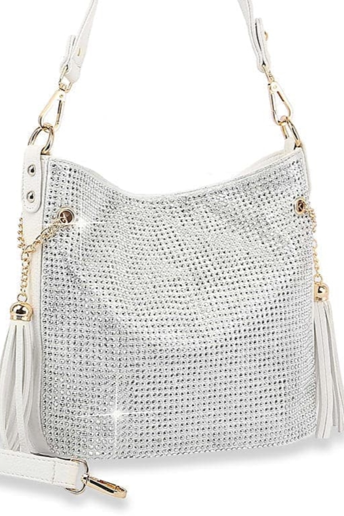 Sparkling Rhinestone Hobo Handbag in White