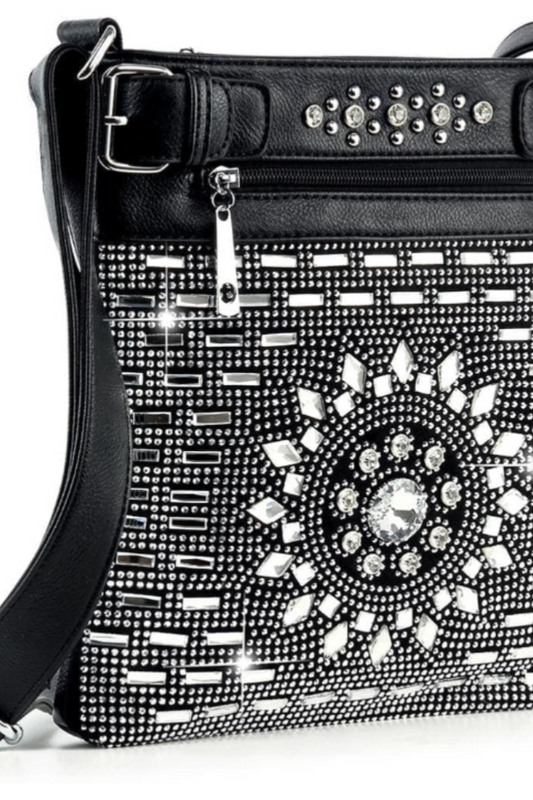 Sparkling Rhinestone Crossbody Sling in Black