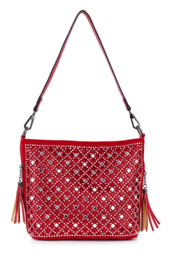 Sparkling Rhinestone Hobo Handbag Cin Red