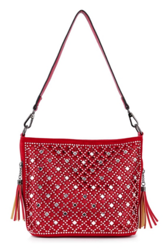 Sparkling Rhinestone Hobo Handbag in Red