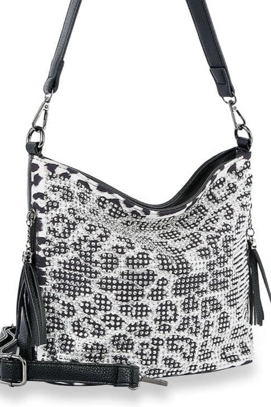 Dazzling Animal Print Rhinestone Hobo Handbag