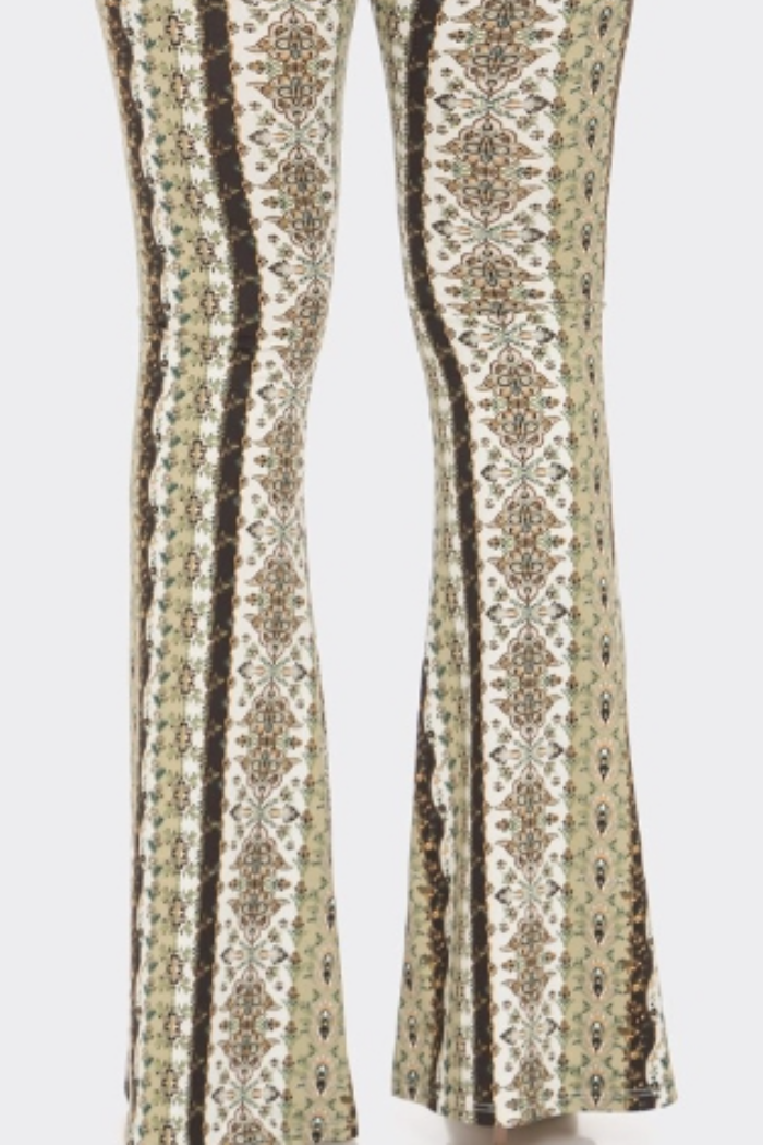 Boho Floral Printed Flared Pant in Sage Print