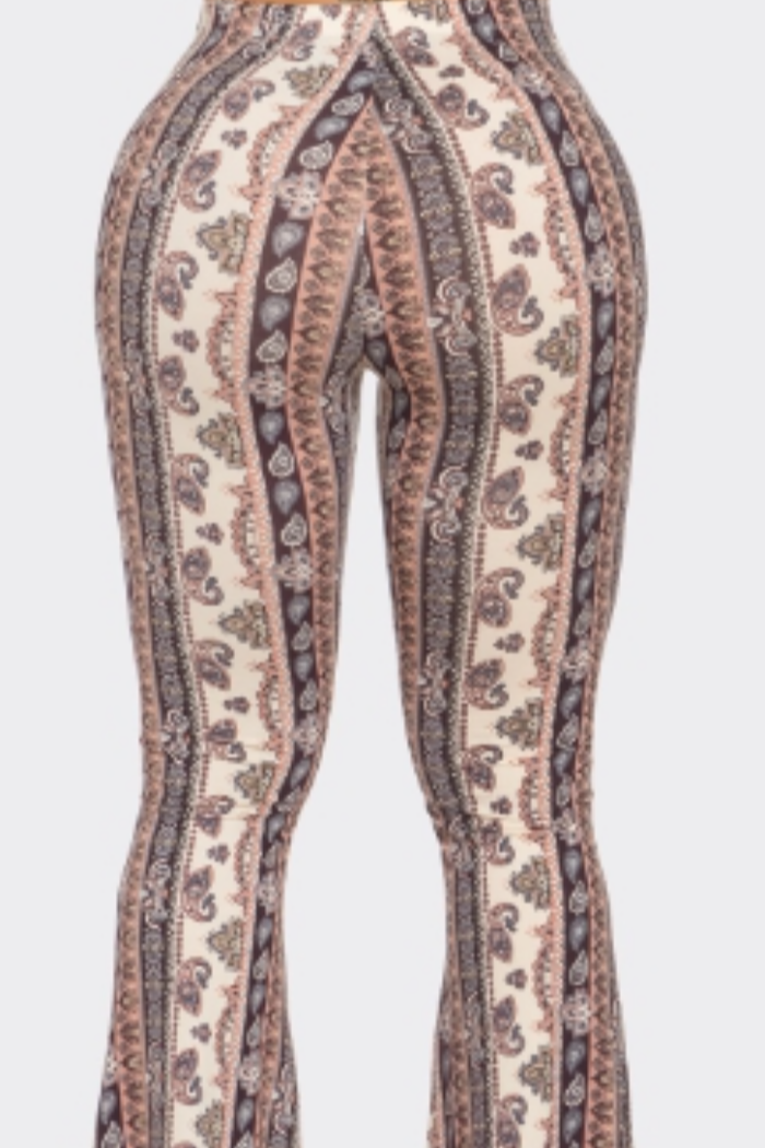 Boho Paisley Printed Flared Pant in a Grey/Pink Print