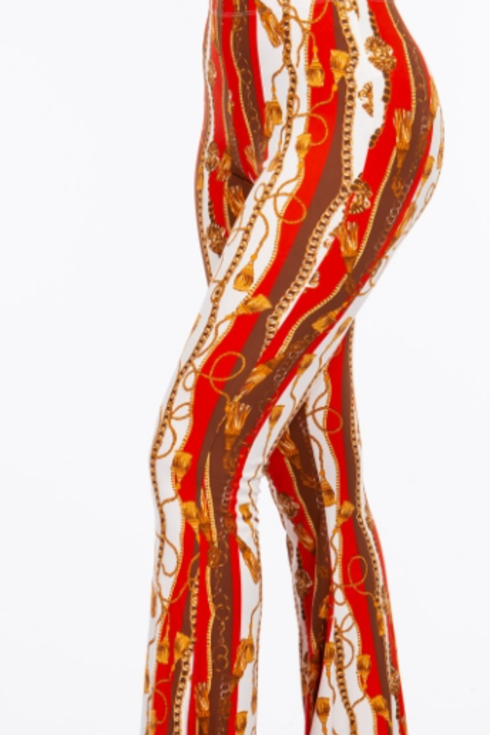 Baroque Chain  Printed Flared Long Pant in Red Print