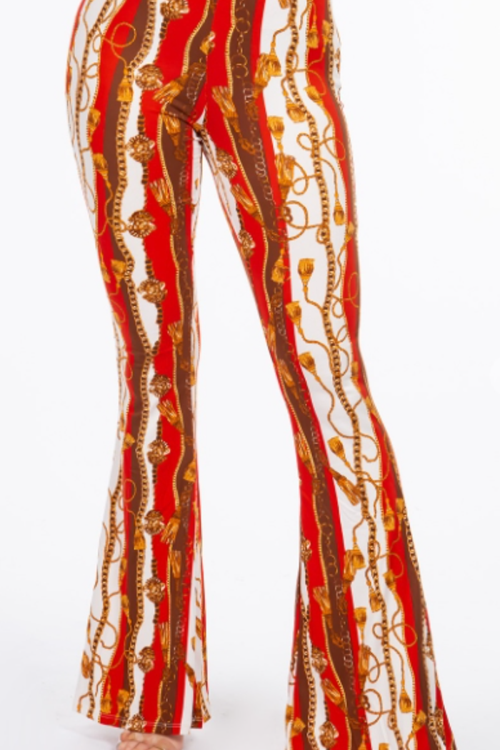 Baroque Chain  Printed Flared Long Pant in Red Print