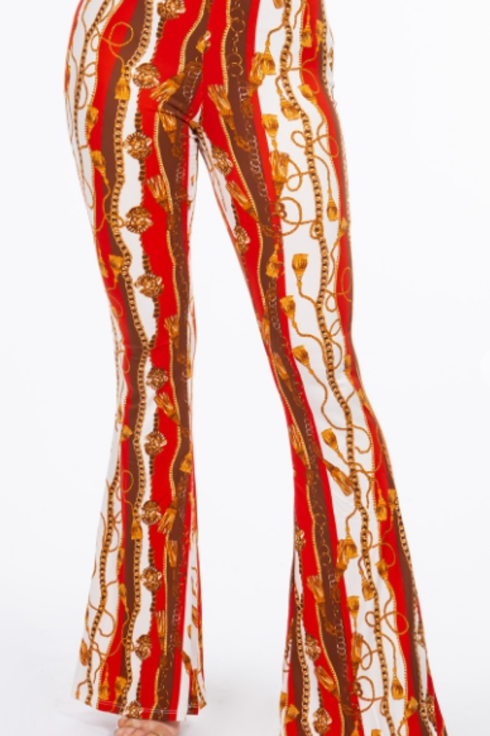 Baroque Chain  Printed Flared Pant in Red Print