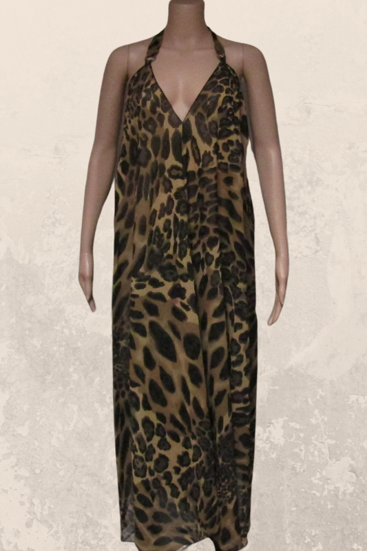 Sheer Halter Style CoverUp-Dress in a Leopard Print