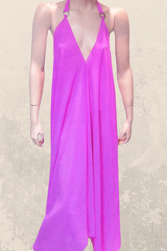 Sheer Halter Style CoverUp-Dress in Solid Fuchsia