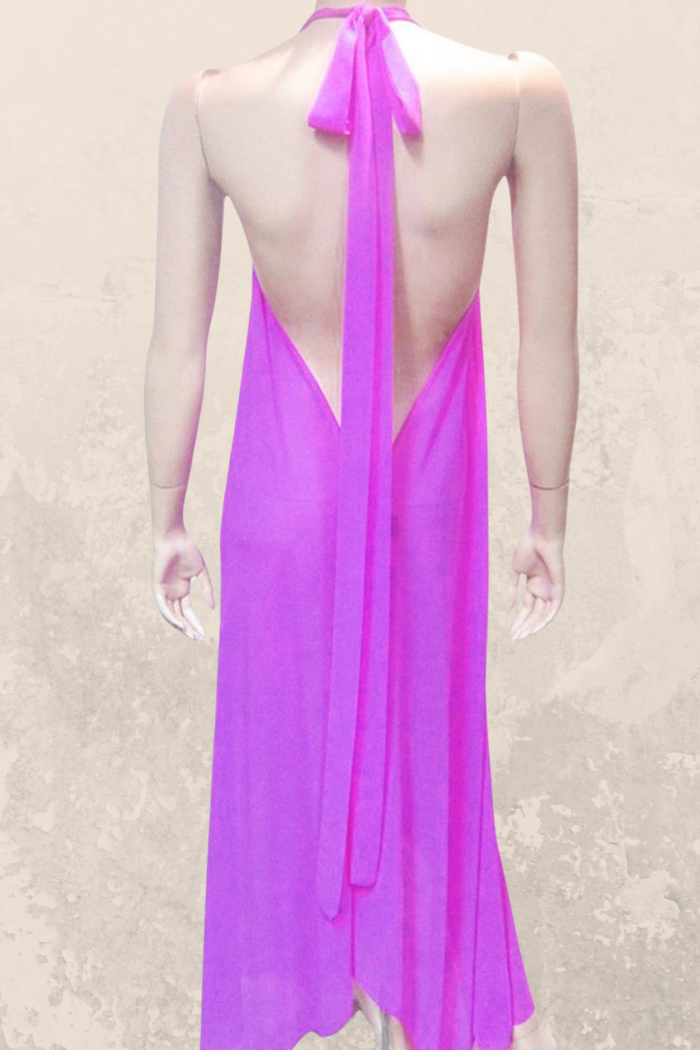 Sheer Halter Style CoverUp-Dress in Solid Fuchsia