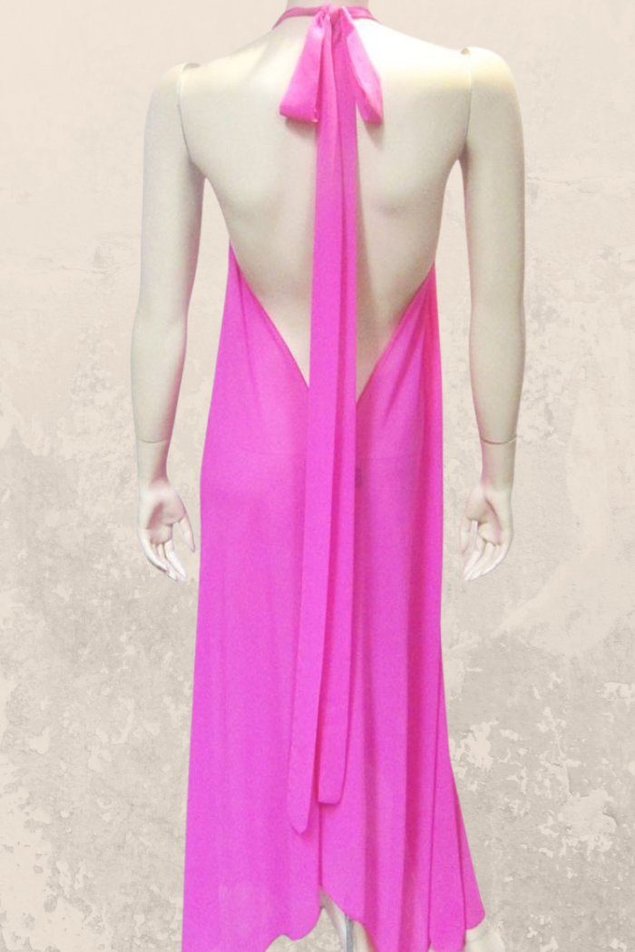 Sheer Halter Style CoverUp-Dress in Solid Hot Pink