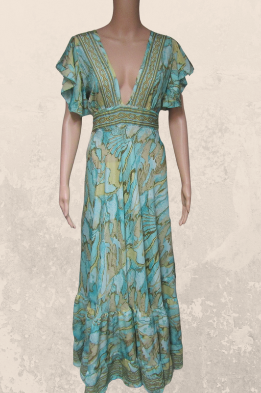 Mesmerizing Maxi Dress in Aqua&Camel Print