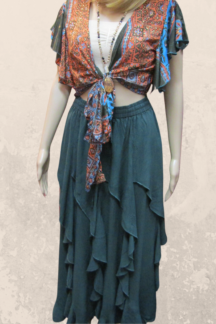 Frill Maxi Skirt in Hunter Green