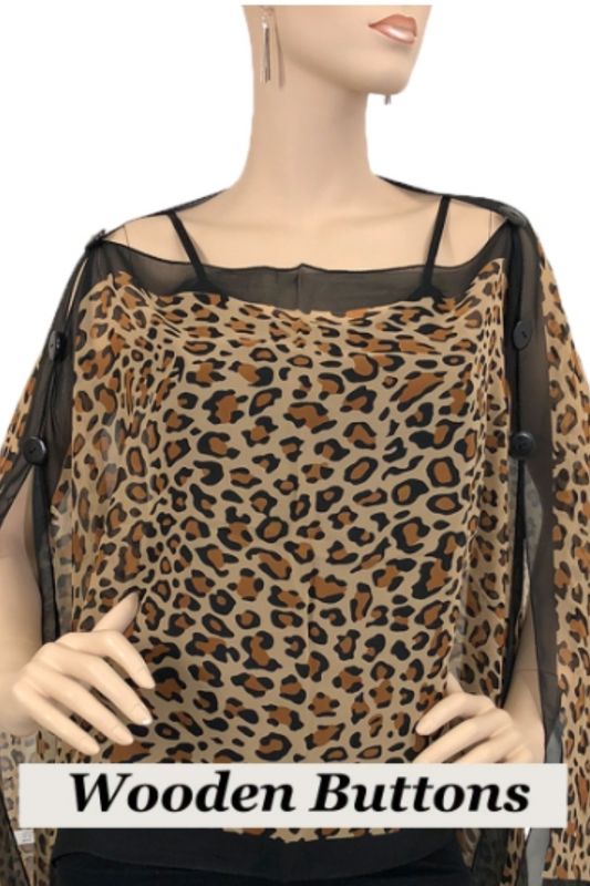 Silky Sheer 6-Button Poncho - Cheetah Print