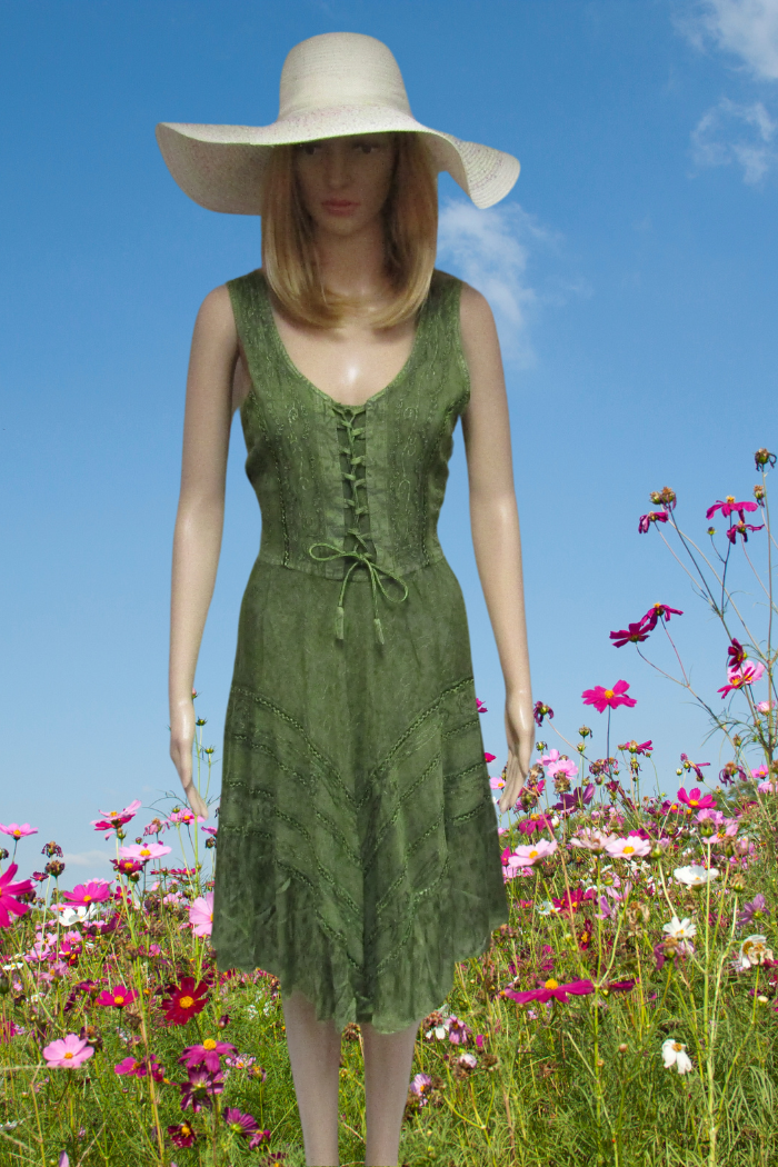 Fitted and Flared Flattering Dress in Olive Green