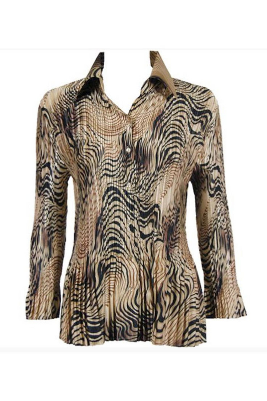 Stylish Satin Mini Pleated Shirt in an Animal Swirl Print