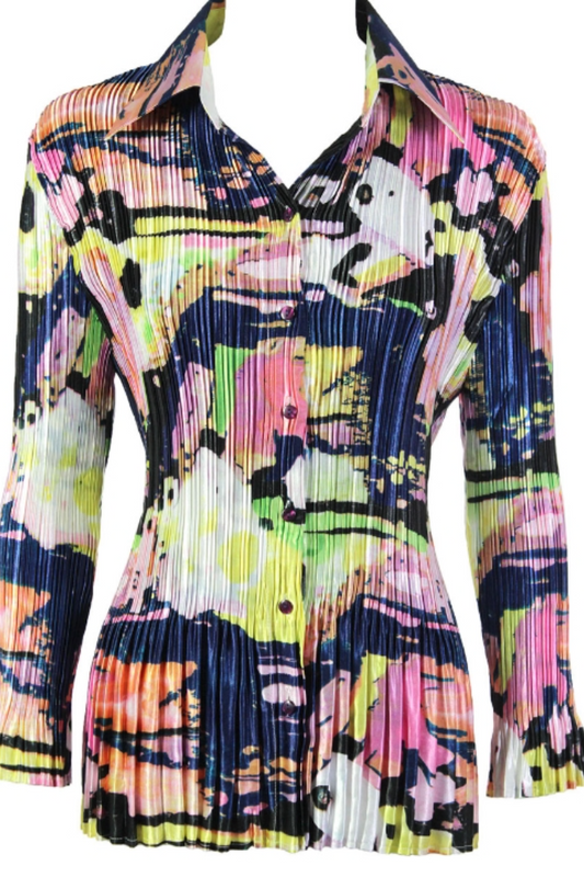 Stylish Satin Mini Pleated Shirt in a Multi Color Abstract