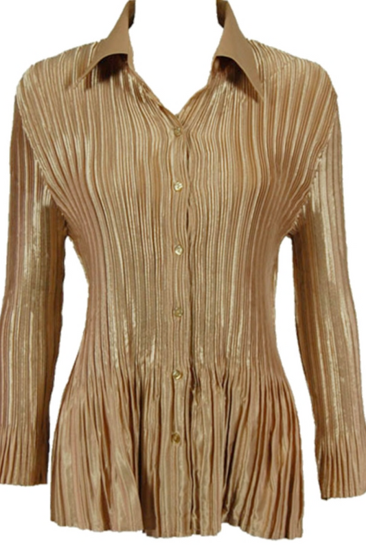 Stylish Satin Mini Pleated Shirt in Solid Gold