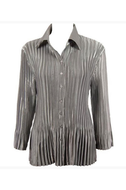 Stylish Satin Mini Pleated Shirt in Solid Pewter