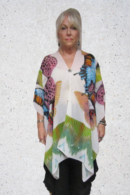 Silky Sheer 6-Button Poncho - White Butterfly