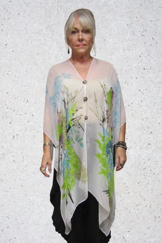 Silky Sheer 6-Button Poncho - White Peacock