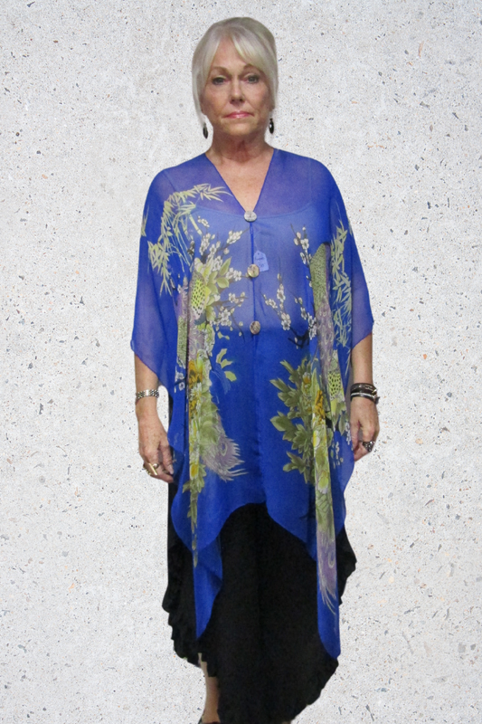 Silky Sheer 6-Button Poncho - Royal Peacock