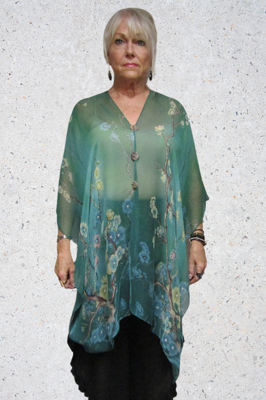 Silky Sheer 6-Button Poncho - Apple Blossom