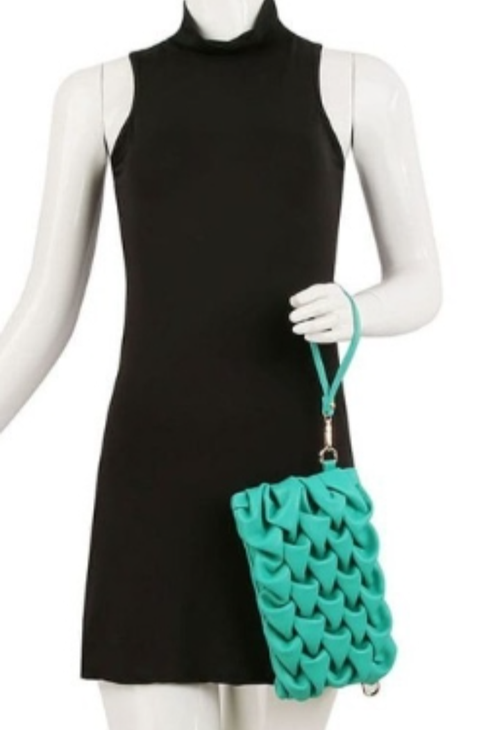 Emerald Tufted Fashion Clutch Wristlet