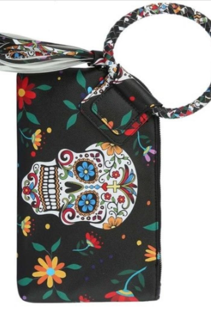 Skull Floral Tassel Clutch Bag