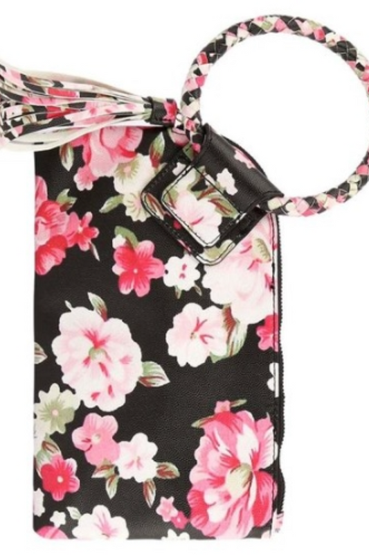 Floral Print Clutch Wristlet on Black