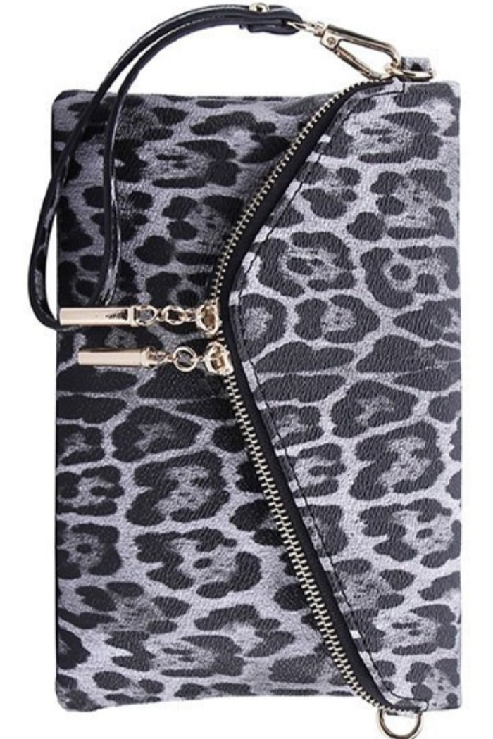 White Leopard Envelope Clutch