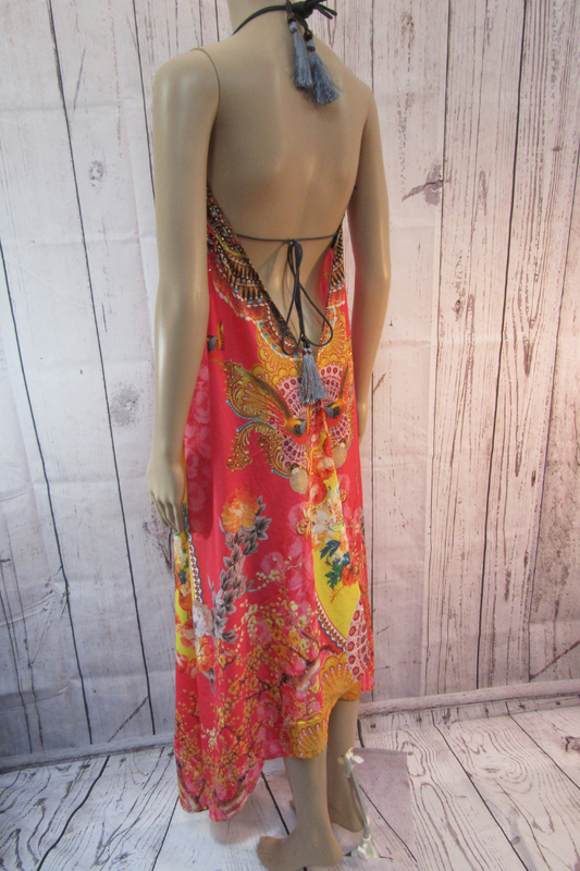 Beaded Maxi Halter Dress - Coral Floral