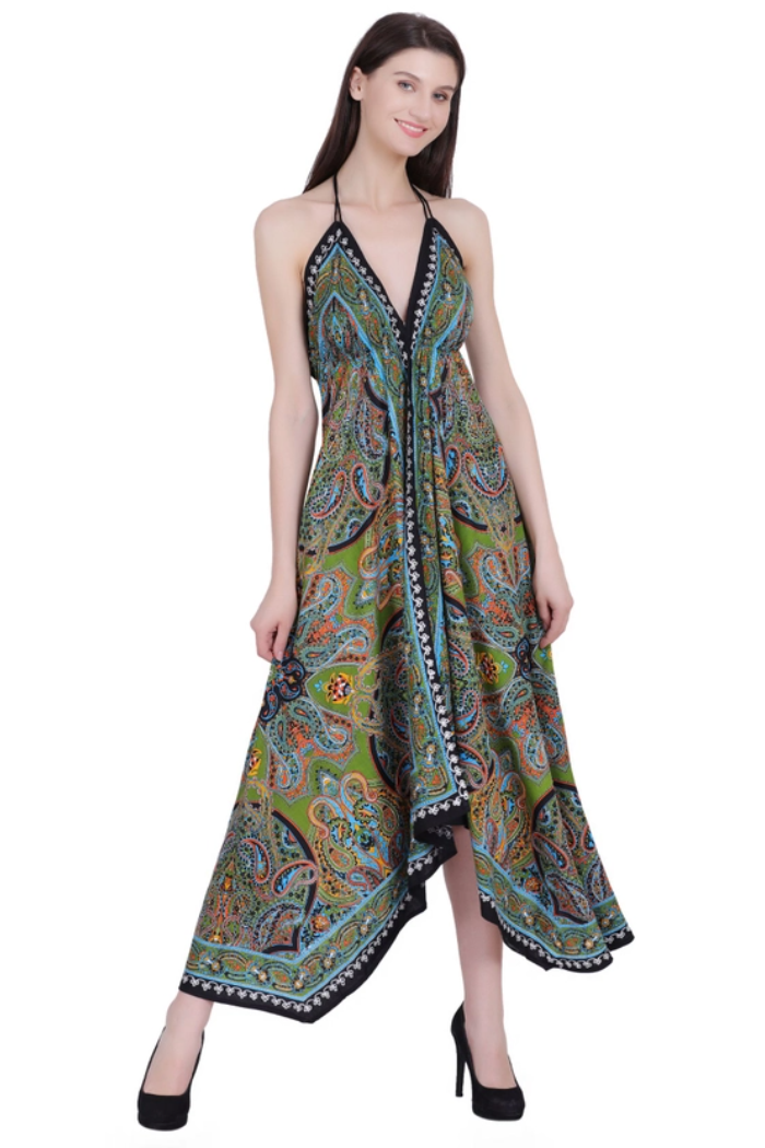 Paisley Print Halter-Style Scarf Dress