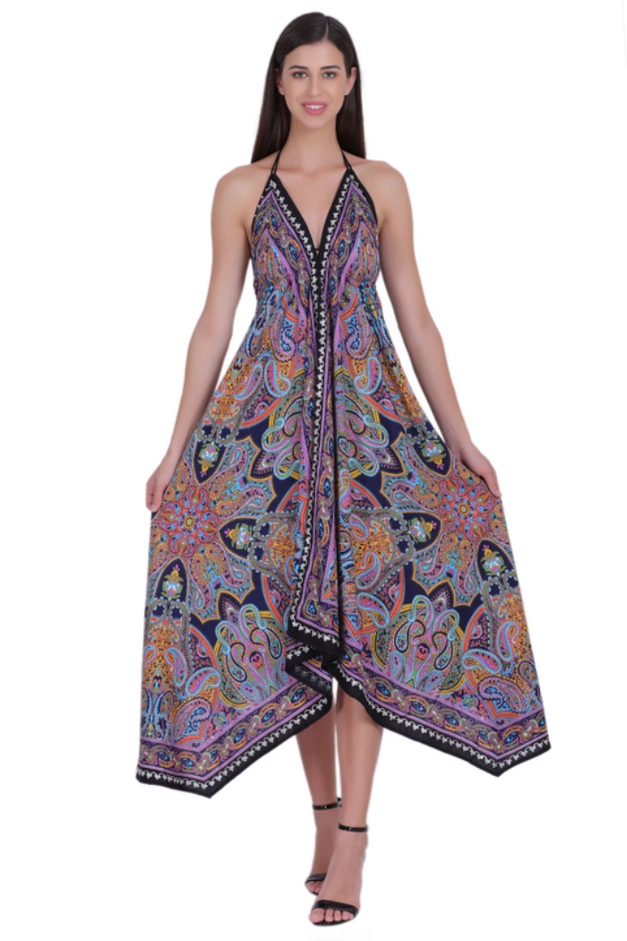 Paisley Print Halter-Style Scarf Dress
