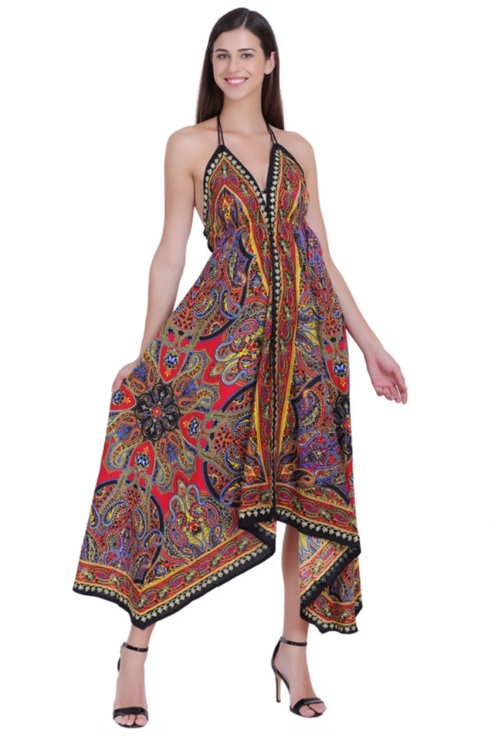Paisley Print Halter-Style Scarf Dress