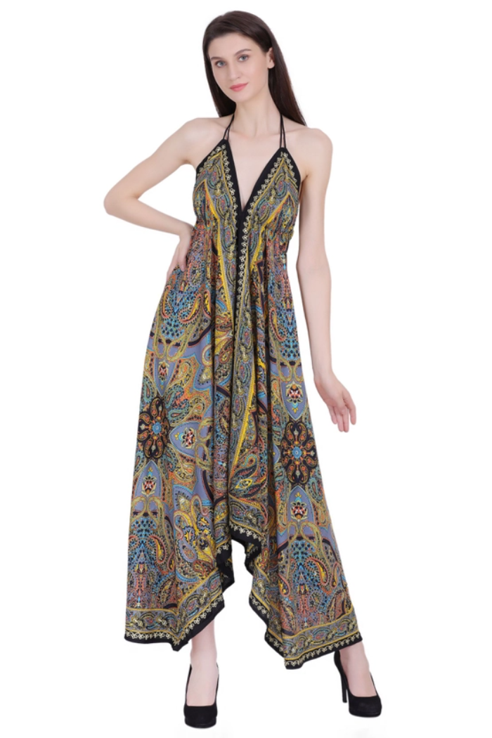Paisley Print Halter-Style Scarf Dress