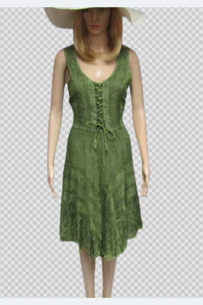 Fitted and Flared Flattering Dress in Olive Green