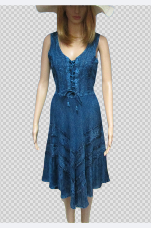 Fitted and Flared Flattering Dress in Denim Blue