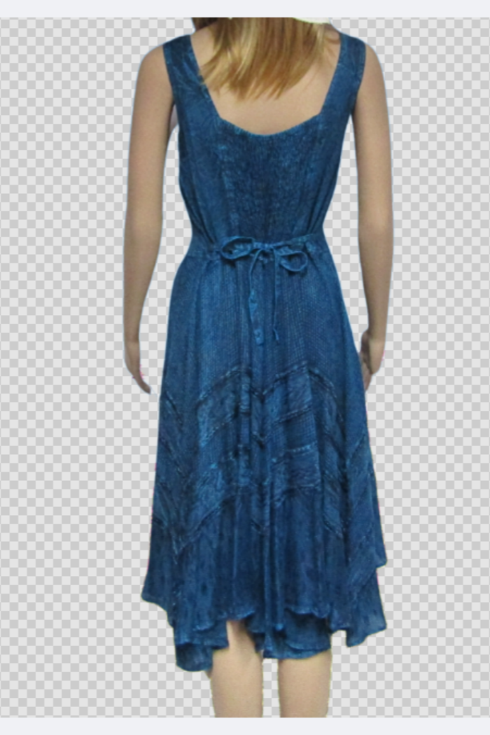Fitted and Flared Flattering Dress in Denim Blue