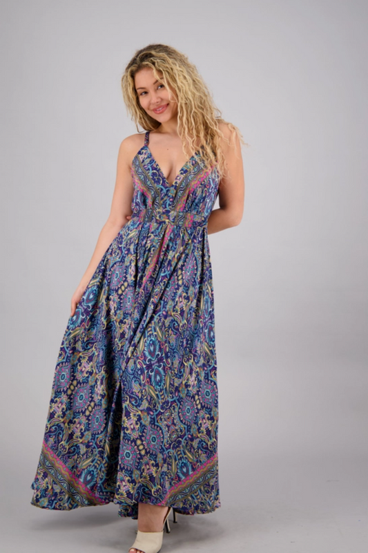 Maxi Silk Blend Spaghetti Strap Dress