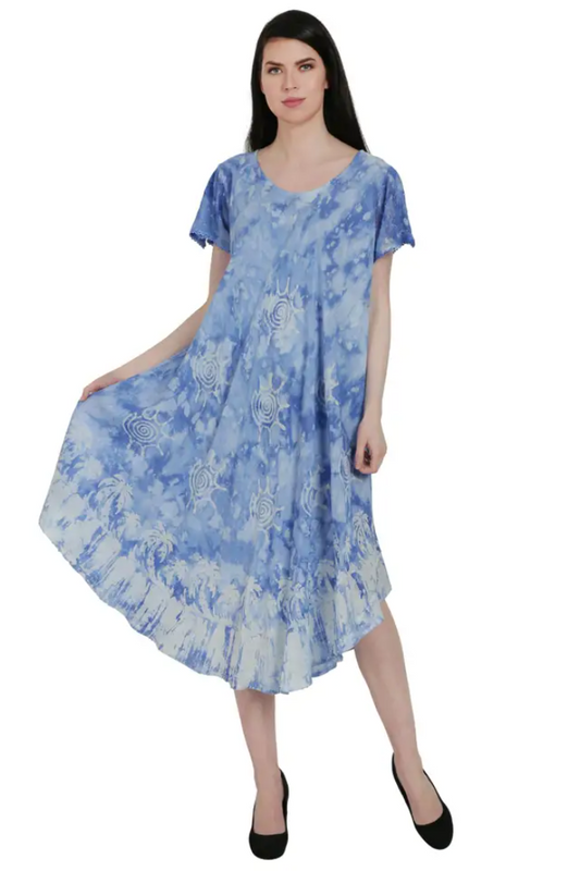 Tie Dye Umbrella Dress with Embroidered Sleeve