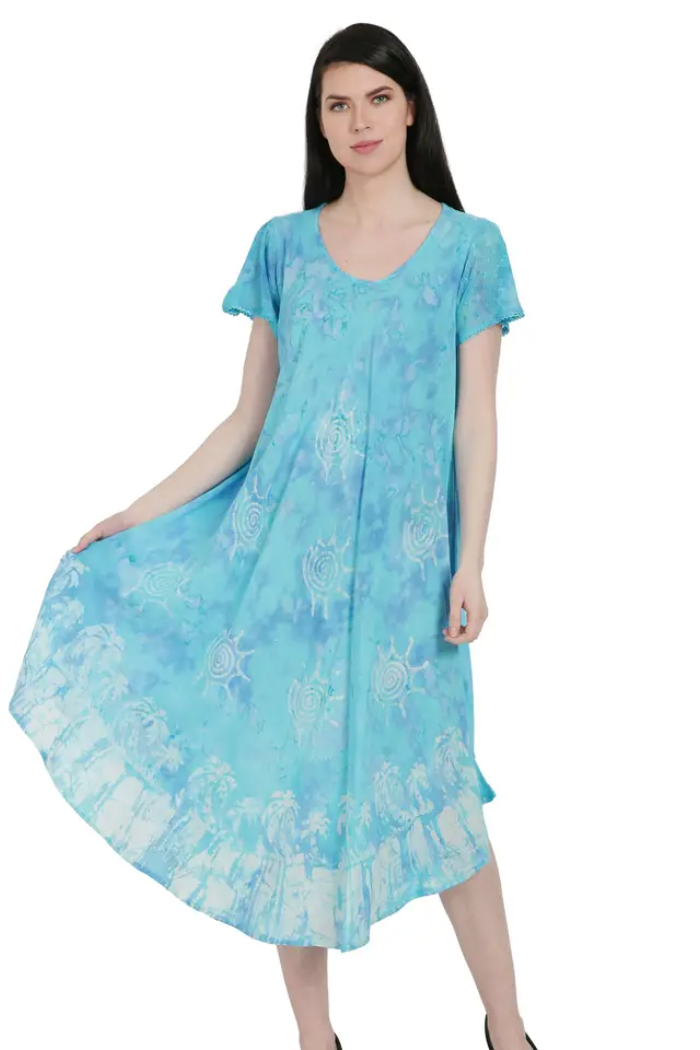 Tie Dye Umbrella Dress with Embroidered Sleeve
