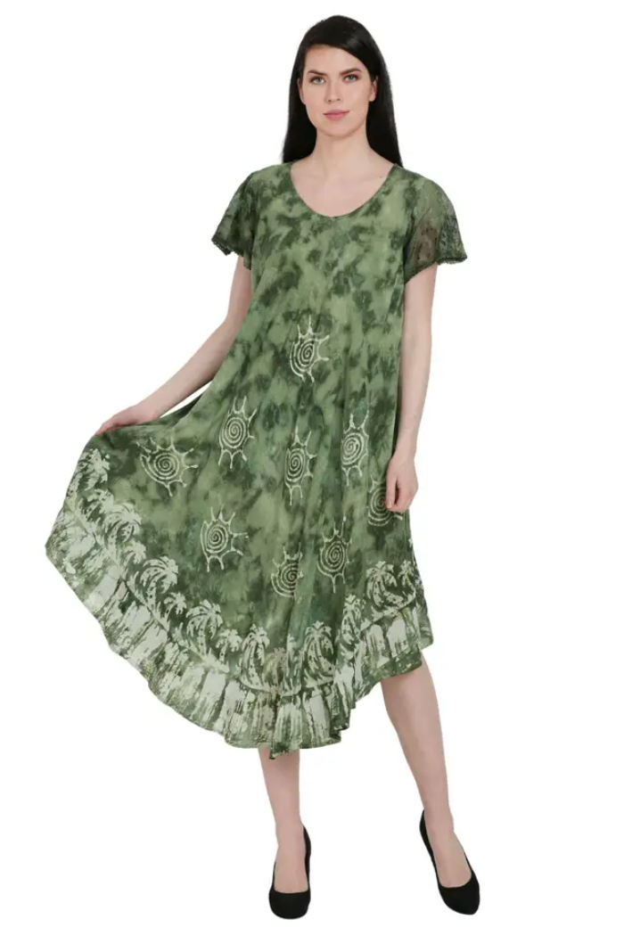 Tie Dye Umbrella Dress with Embroidered Sleeve
