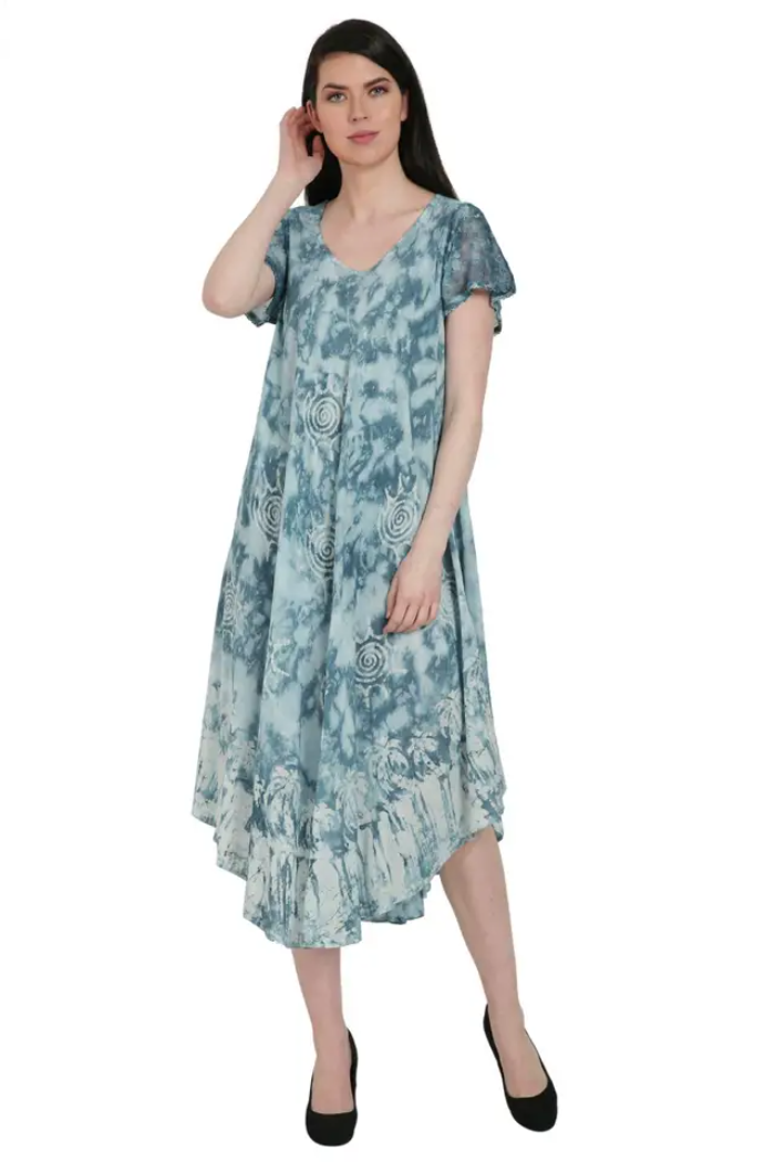 Tie Dye Umbrella Dress with Embroidered Sleeve