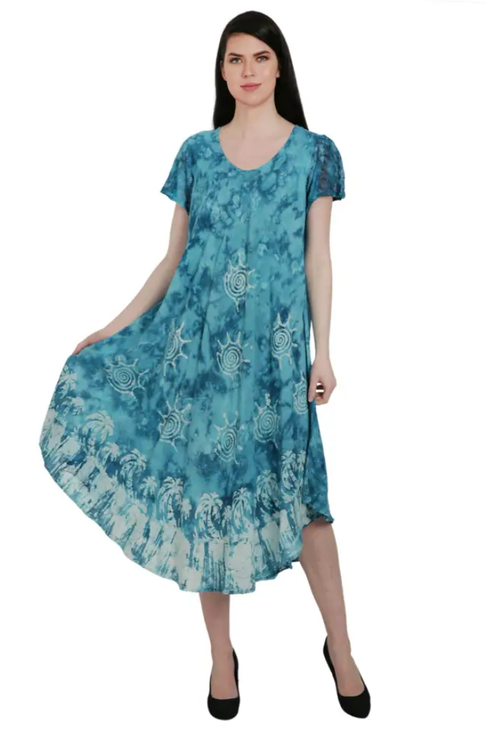 Tie Dye Umbrella Dress with Embroidered Sleeve