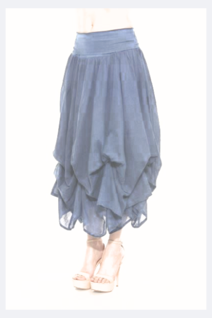 Cotton  Bubble Maxi Skirt in Denim Blue