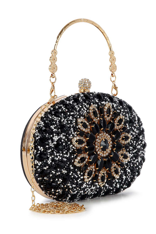 Vintage Sparkle Black & Clear Crystal Evening Bag