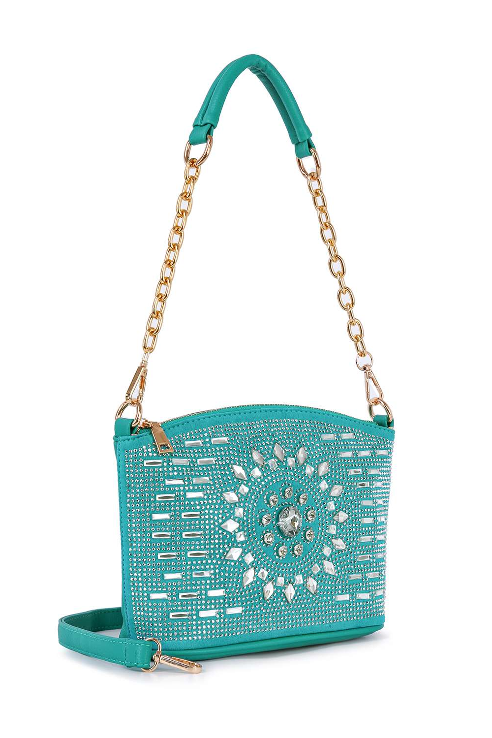 Rhinestone Sunburst Design Shoulder Bag