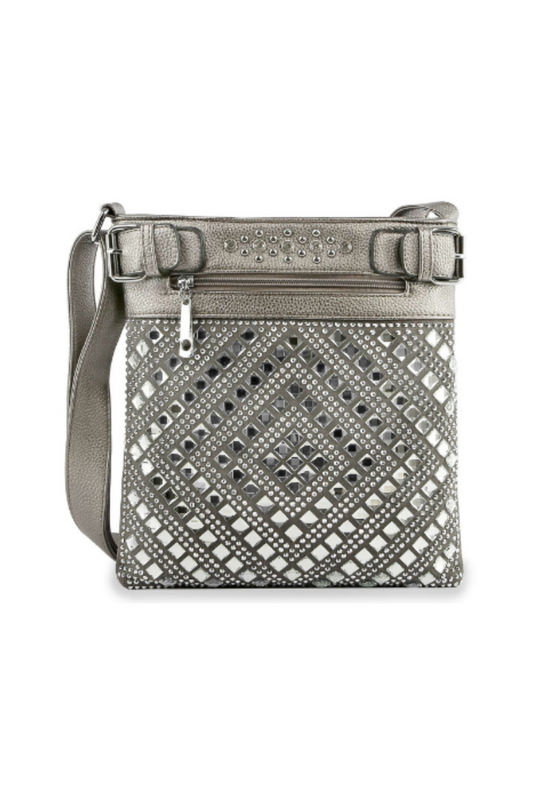 Dazzling Diamond Pattern Pewter Crossbody