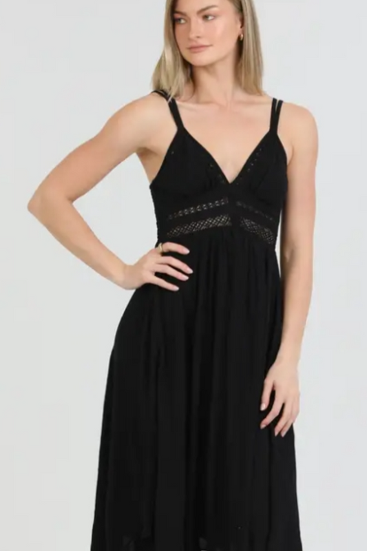 Romantic Boho Hanky Hem Black Dress